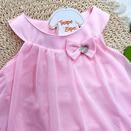 Vestido em Tule com Gola Média - Rose