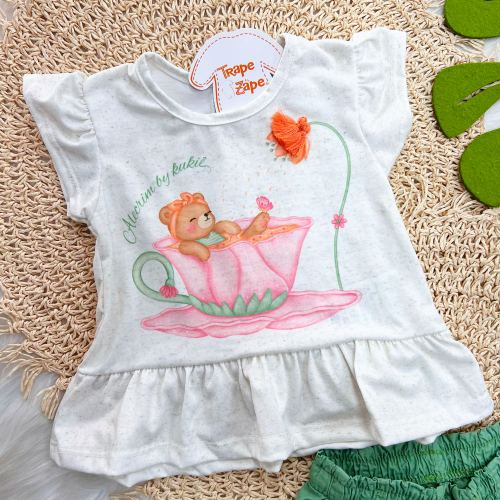 Conj. Blusa Ursinha Cházinho Relaxante e Short - Areia e Verde