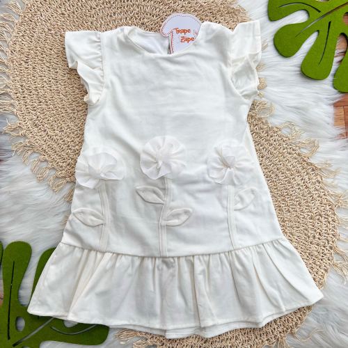 Vestido em Sarja Três Flores - Off White