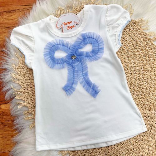 Conj. Blusa Laço com Babadinho e Saia em Tule - Azul Claro