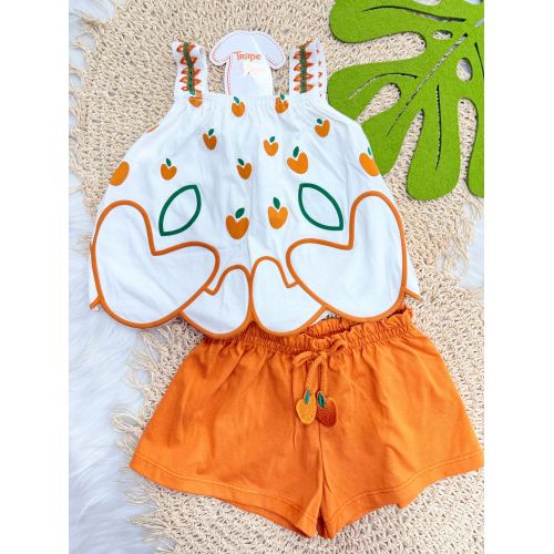 Conj. Regata Caquis e Short - Laranja e Off White
