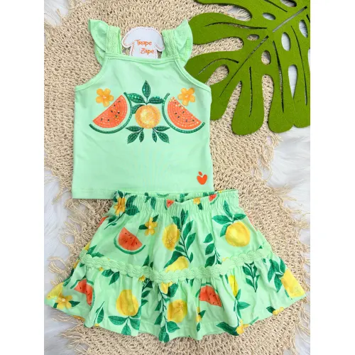  Conj. Regata Frutinhas e Short Saia - Verde