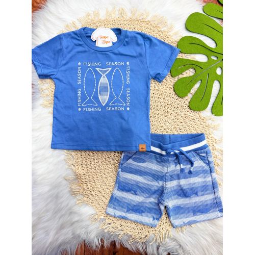 Conj. Camiseta Fishing Season e Bermuda - Azul Jeans