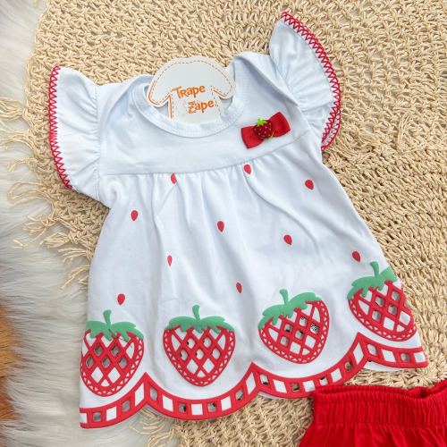 Conj. Batinha Lese Moranguinhos e Short - Vermelho