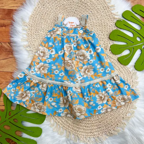 Vestido Flores - Ferrugem e Azul
