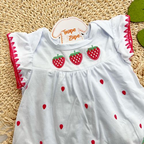 Vestido Lese Moranguinhos - Off White e Vermelho
