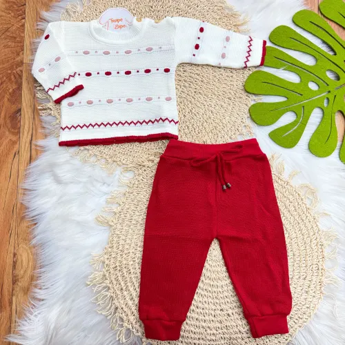 Conjunto de Linha Pétit - Vermelho e Off White
