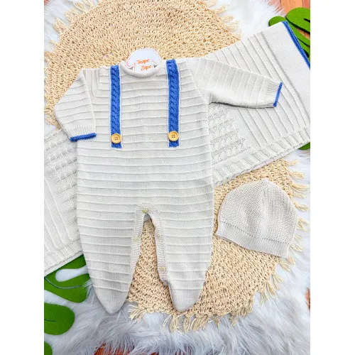 Saída de Maternidade Suspensório - Areia e Azul Jeans 