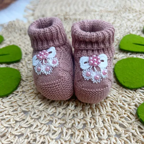 Sapatinho de Linha Laço de Renda- Rose