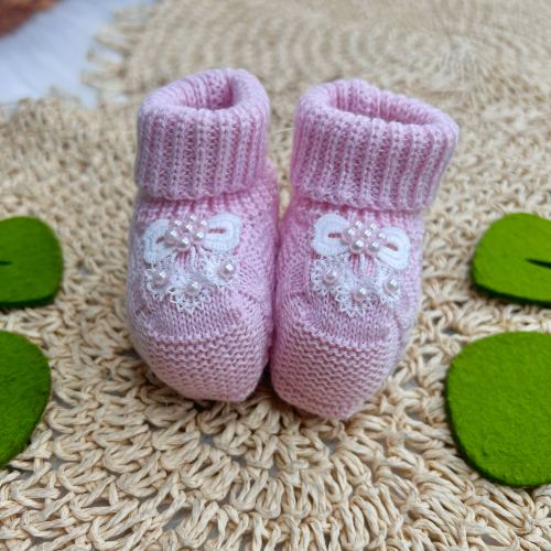 Sapatinho de Linha Laço Renda - Rosa Plix
