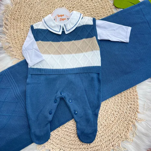 Saída de Maternidade Kayky - Azul Jeans e Areia