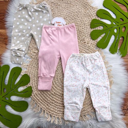 Kit 3 Calças - Bolotas, Rose e Mini Florzinhas Rose