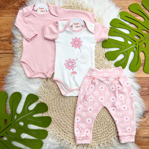  CONJ. DE MALHA 3 PEÇAS - Três Florzinhas Fofas - Rose