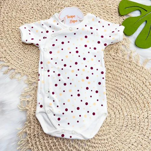 Body Kimono M/C Confete Off White com Salmão e Bordô