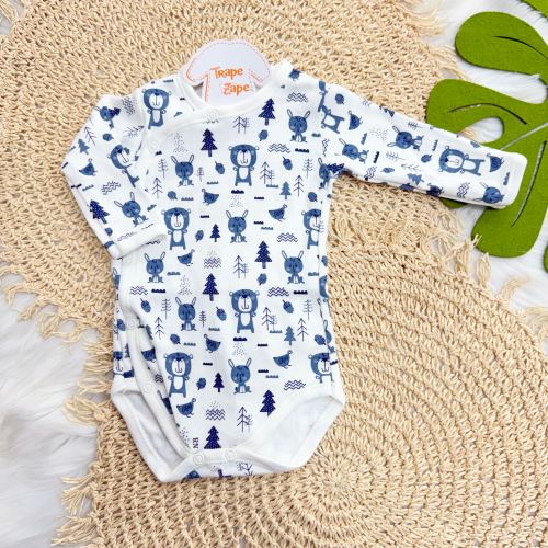 Body Kimono M/L Bichinhos da Floresta - Azul Jeans e Off White