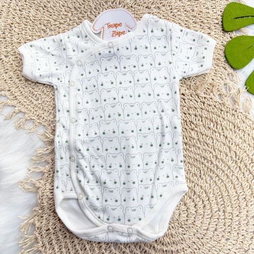 Body Kimono M/C Ursinhos Bege e Verde - Off White