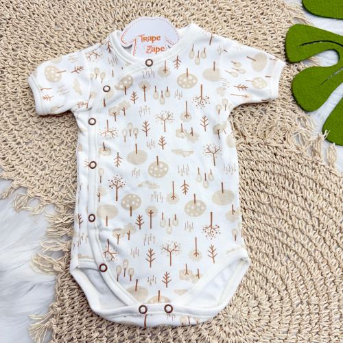 Body Kimono M/C Floresta - Ferrugem e Off White