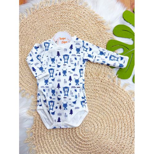 Body Kimono M/L Bichinhos da Floresta - Azul Jeans e Off White