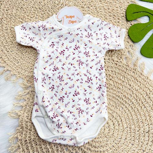 Body Kimono M/C Raminhos Bordô - Off White e Salmão