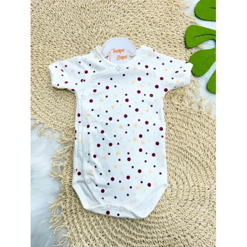 Body Kimono M/C Confete Off White com Salmão e Bordô