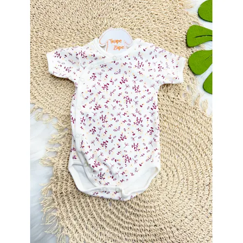 Body Kimono M/C Raminhos Bordô - Off White e Salmão