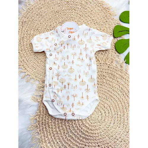 Body Kimono M/C Floresta - Ferrugem e Off White