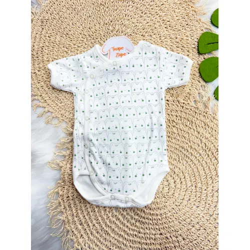 Body Kimono M/C Ursinhos Bege e Verde - Off White