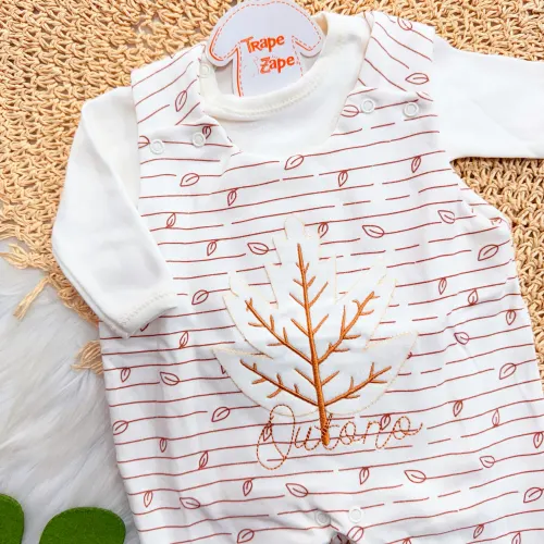 Conj. Body Manga Longa e Jardineira Outono - Off White e Areia