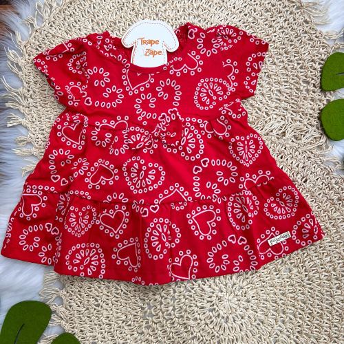 Vestido e Tapa Fralda Corações - Vermelho