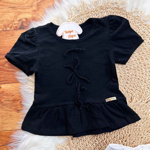 Conj. Bata Três Laços e Short Anarruga - Preto