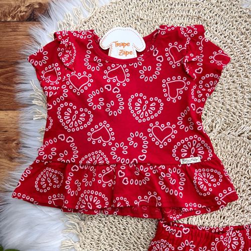 Conj. Blusa e Short Corações - Vermelho