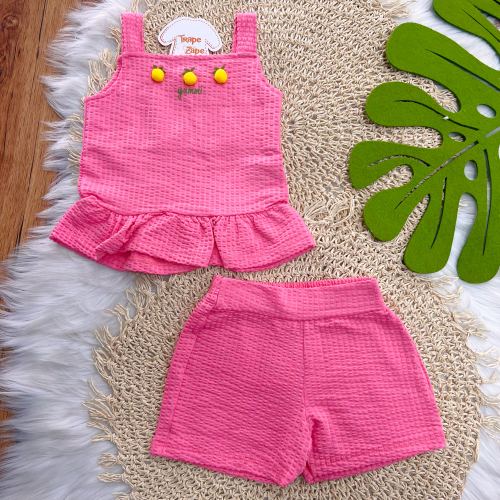 Conj. Batinha Yummi Limãozinho de Pompons e Short - Rosa