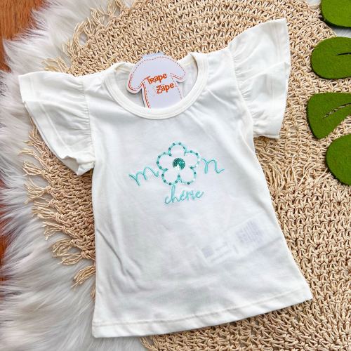 Conj. Blusa Mon Chérie e Short Saia Flores - Verde Água e Off White