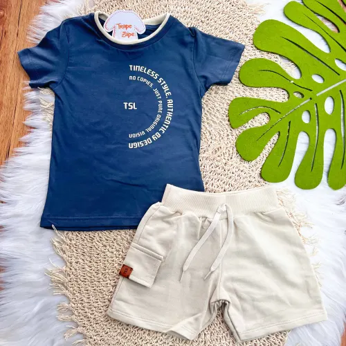Conj. Camiseta Timeless Style e Bermuda - Chumbo e Areia