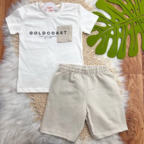 Conj. Camiseta GoldCoast e Bermuda - Areia e Off White