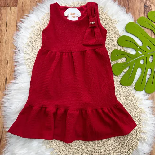 Vestido Midi com Laço e Pérola - Vermelho 