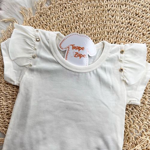 Conj. Blusa Strass com Short Saia Natalino - Off White e Vermelho
