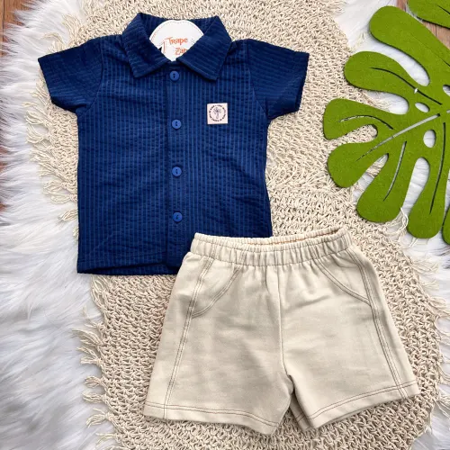 Conj. Camisa Be Kind e Bermuda - Marinho e Areia