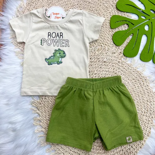 Conj. Camiseta Roar Power e Bermuda - Verde e Areia