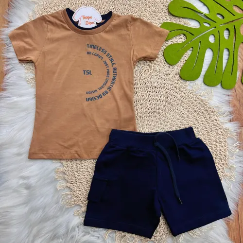 Conj. Camiseta Timeless Style e Bermuda - Marrom e Marinho