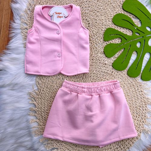 Conj. Colete e Short Saia Social - Rosa