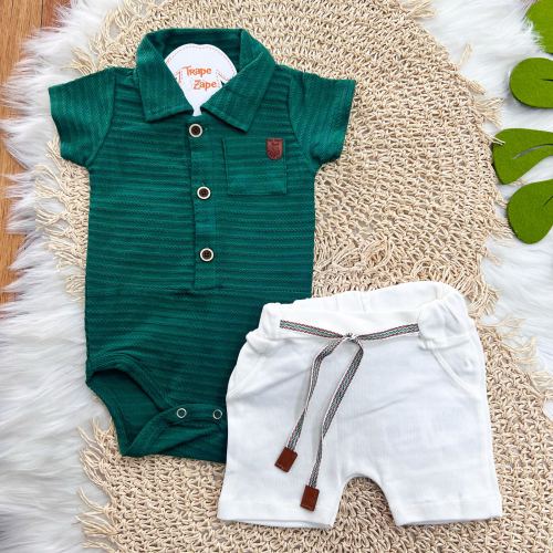 Conj. Body Gola Polo e Bermuda Saruel - Verde e Off White