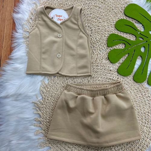 Conj. Colete e Short Saia Social - Areia