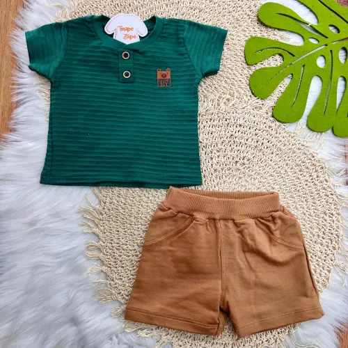 Conj. Camiseta Original Boy e Bermuda - Verde e Marrom
