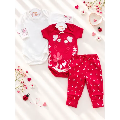  CONJ. DE MALHA 3 PEÇAS - Joaninhas - Vermelho