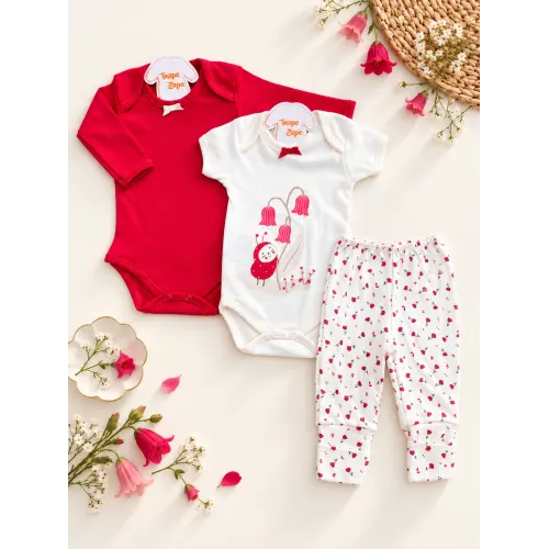  CONJ. DE MALHA 3 PEÇAS - Joaninha - Off White e Vermelho