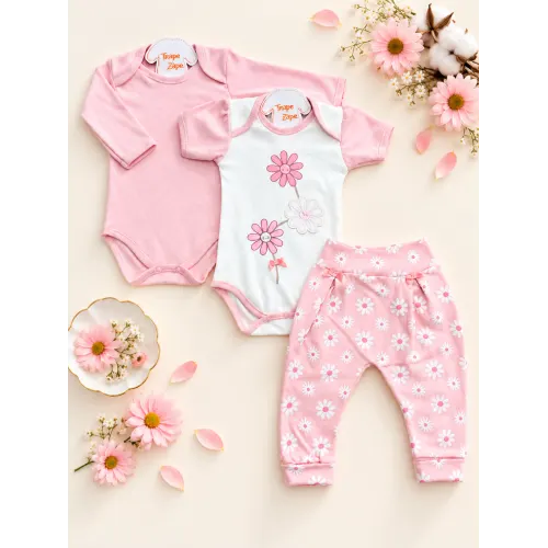  CONJ. DE MALHA 3 PEÇAS - Três Florzinhas Fofas - Rose