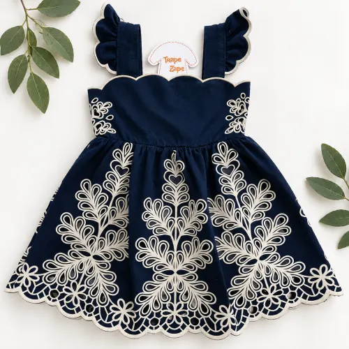 Vestido em Lese de Plantinhas - Marinho