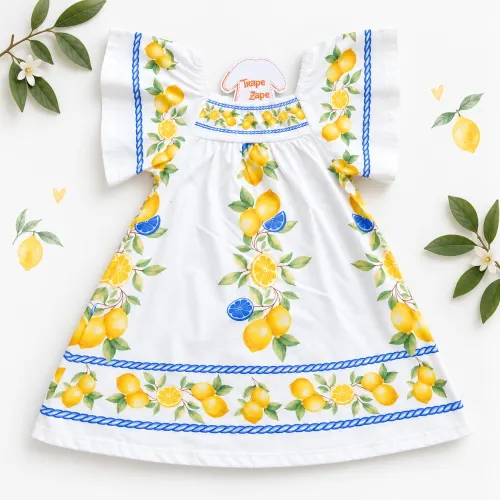 Vestido Manga Flare Limões - Off White