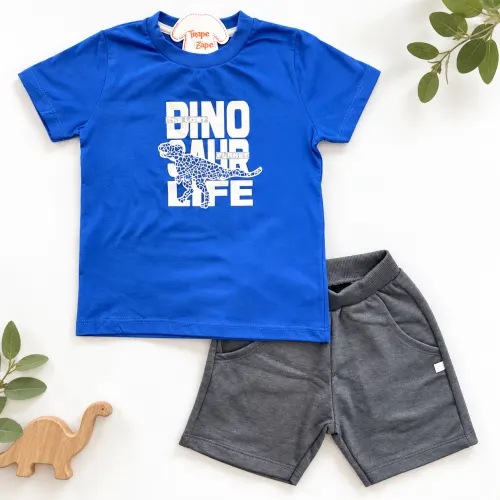 Conj Dino Saur Life Azul Royal Cinza